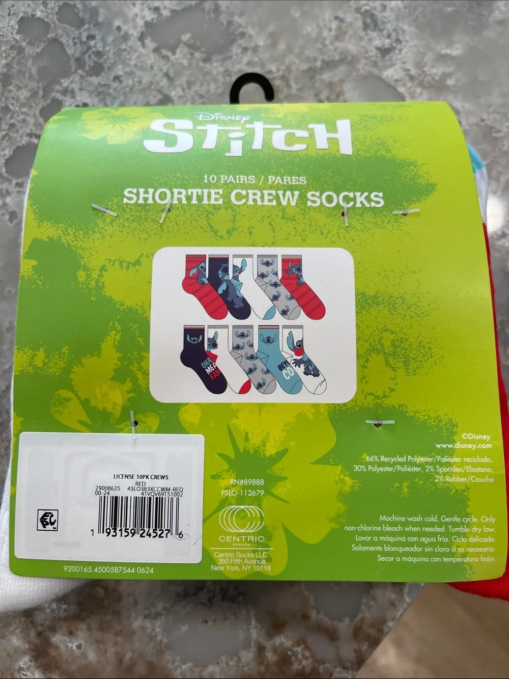 Disney Stitch Kids Crew Socks - Red & Navy with Light Blue Accents